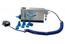 Prouduction Bench Mount Launcher with pneumatic footpeddle has a cleaning capabiliity of 1/8" through 1-1/4" applications